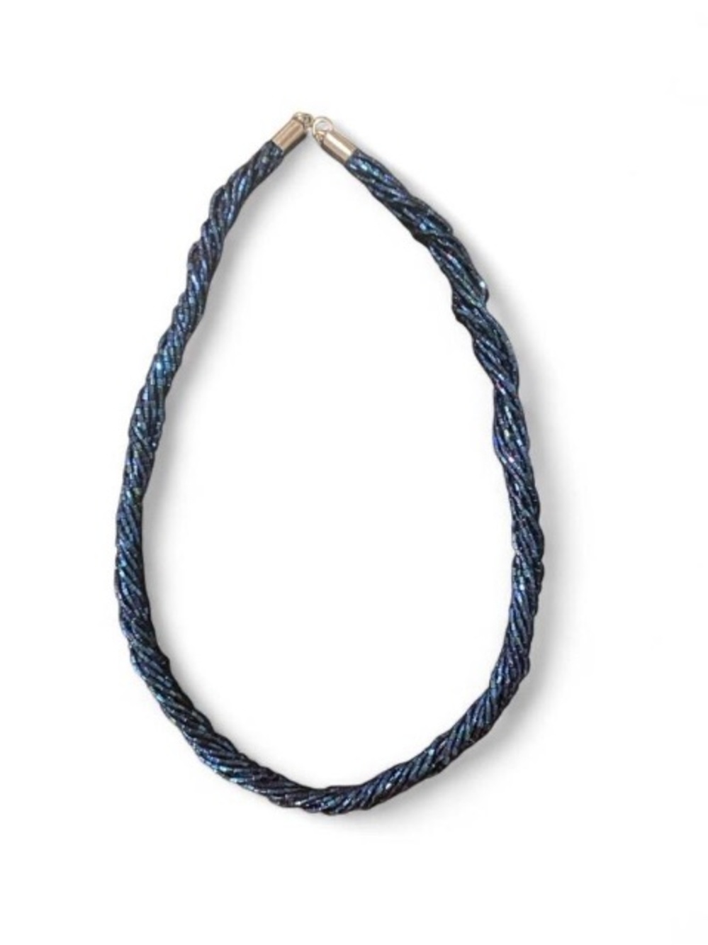 Braided Seed Bead Necklace in Iridescent Navy